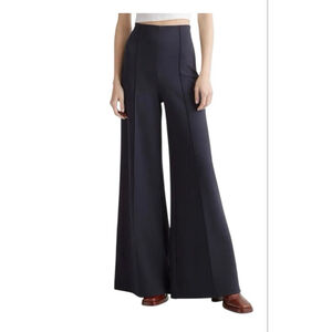 Quince Ultra- Stretch Ponte Super Wide Leg Ankle Pants Black Large